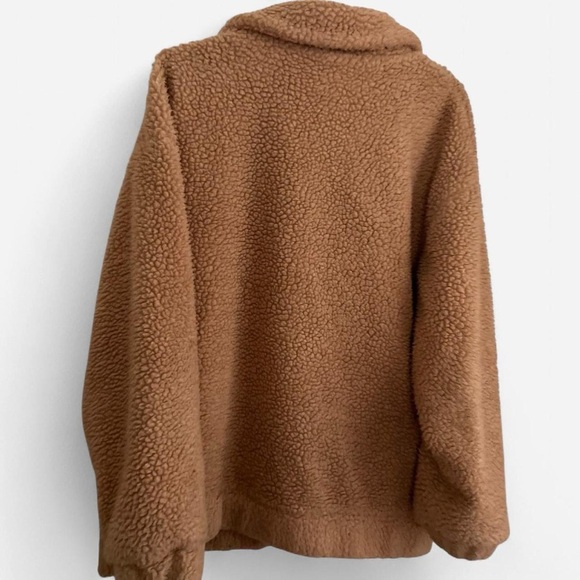 I.AmGia pixie brown Caramel Tan Sherpa Blogger zip up pocket front teddy coat - Picture 5 of 6